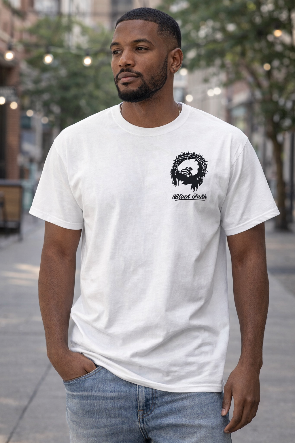 Embroidered shirt with black stitching